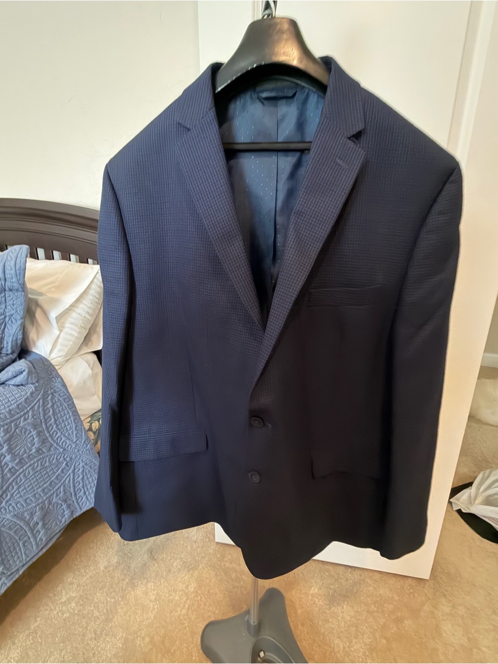 Classic Navy Textured Two-Button Blazer
